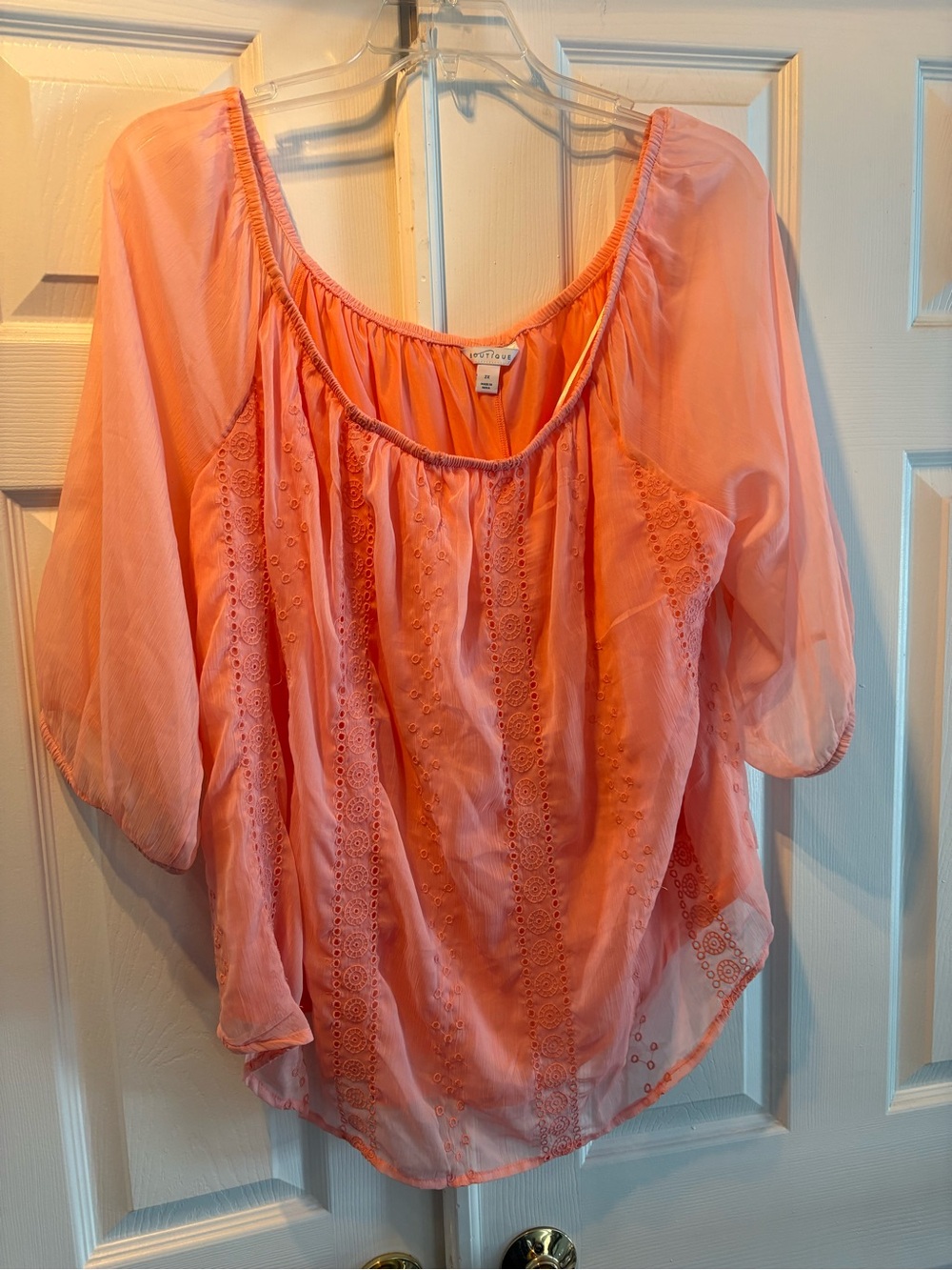 Apt. 9 Peach Embroidered Peasant Blouse